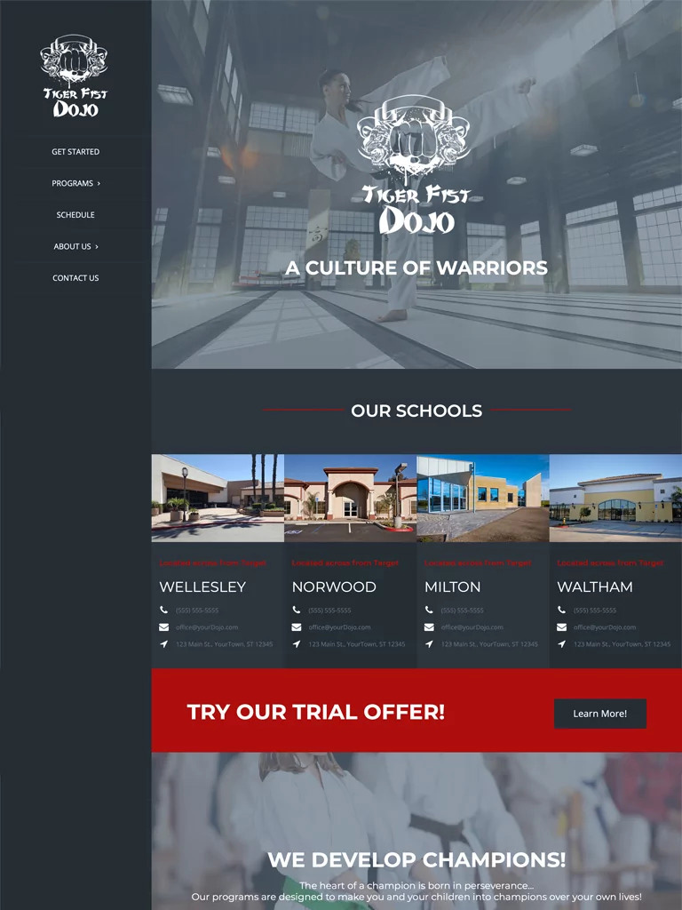 martial arts website template number 5 overview
